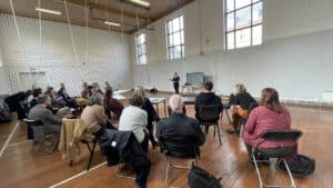 Creative climate justice workshop, facilitated by Klimakultur and Farah Ahmed from Julie's Bicycle at the launch of the guide with Rosendal Teater. 